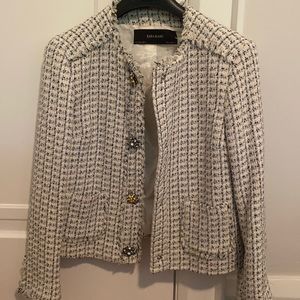 Pristine condition Zara multicoloured tweed bejeweled blazer in XS